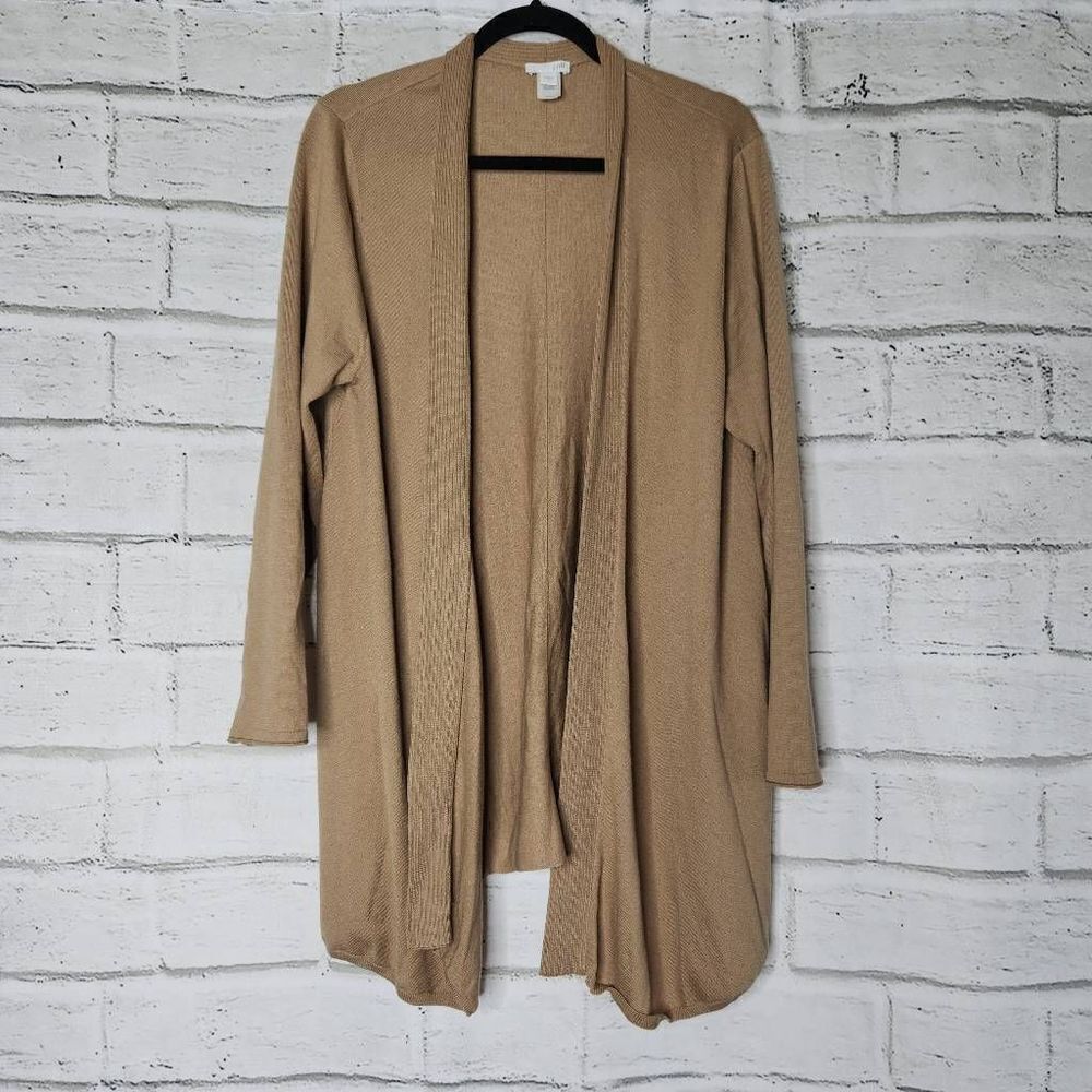 J.Jill Open Front Wool Blend Long Sleeve Long Cardigan Open Front Tan Size Large